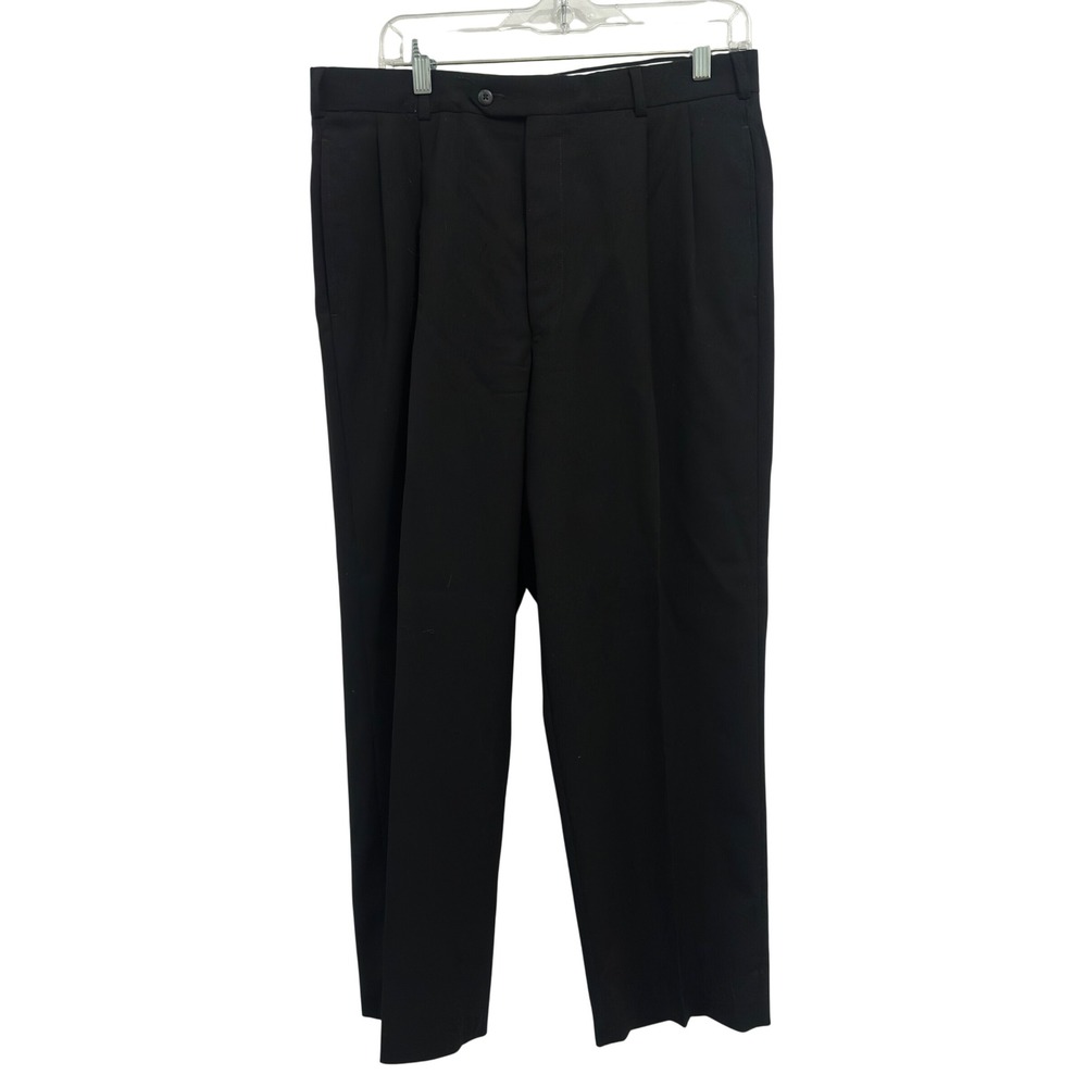 Pleated Worsted Wool Trousers Mens W33 L26 Black Made in Mexico Dark Academia